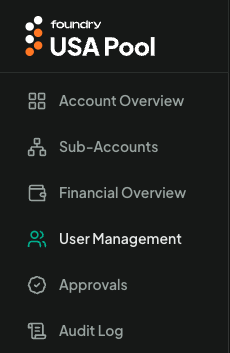 •e: USA Pool 
00 
00 
6% 
0) 
Account Overvie 
Sub-Accounts 
Financial Overvie 
User Managemer 